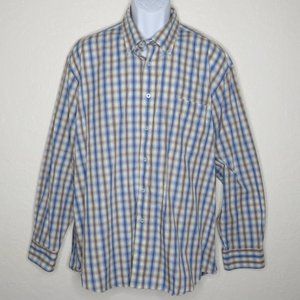 Alan Flusser* Men's Long Sleeve Button Down Curved Hem Pocket Plaid Shirt~ XL‎